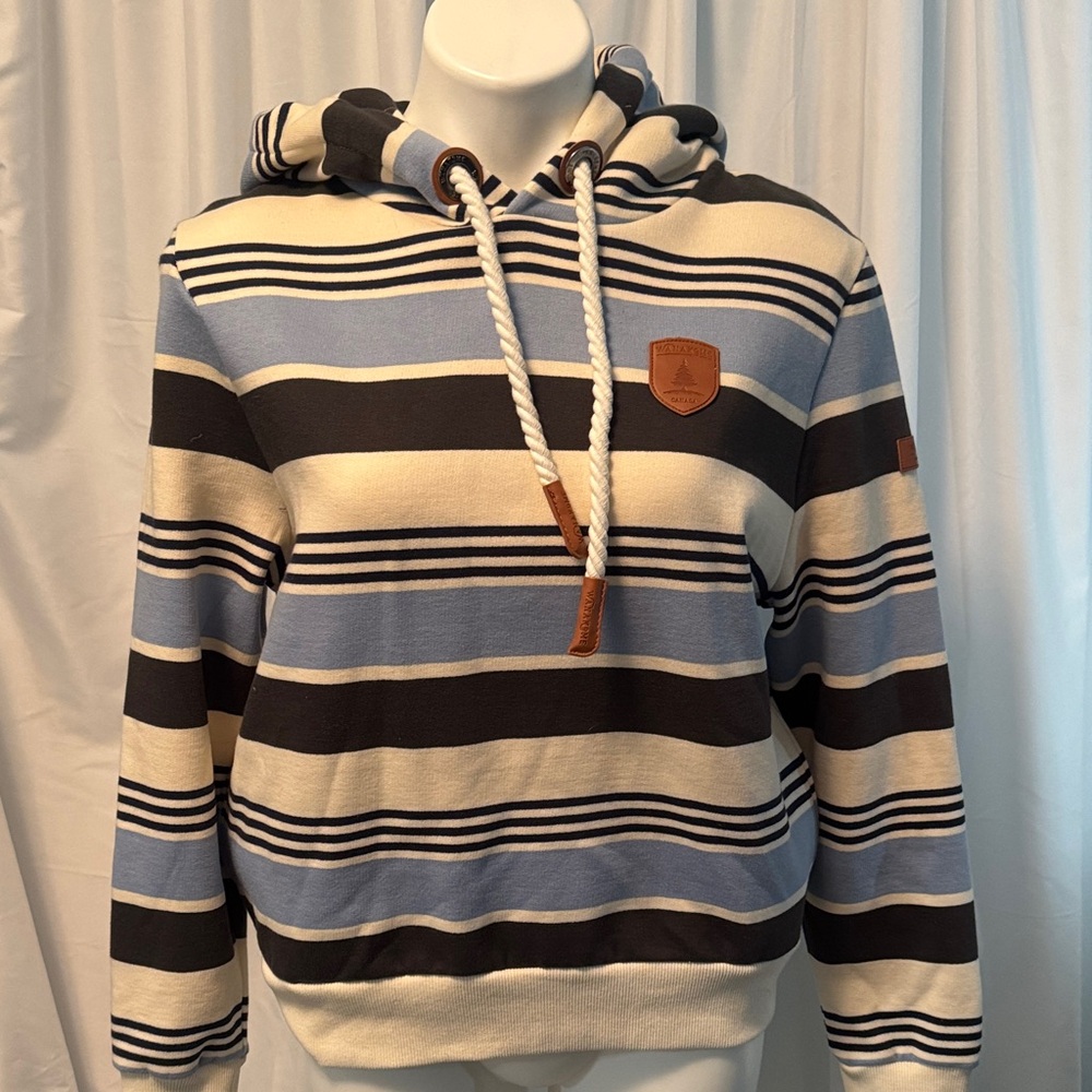 Wanakome Blue and Cream Striped Hoodie